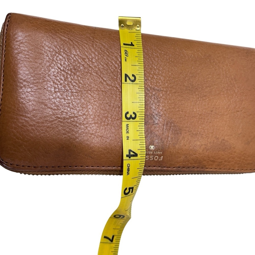 Fossil Tan Brown Pebble Leather Wallet  Zip Around Clutch - Picture 7 of 8